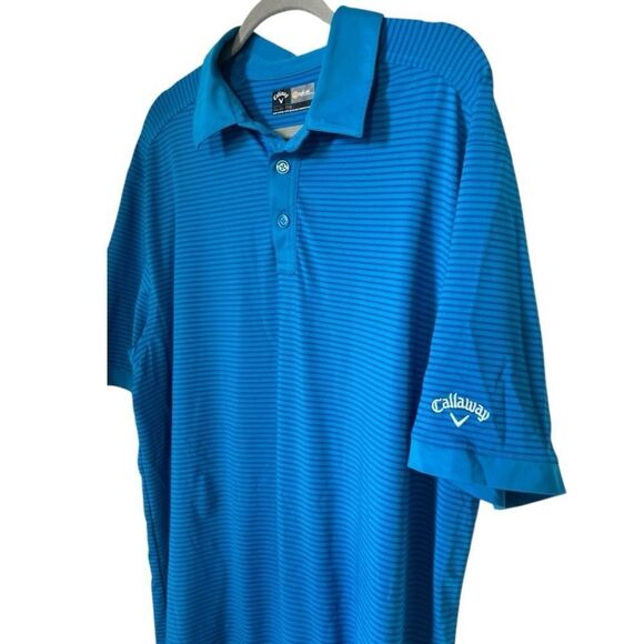 Callaway Men's Short Sleeve Opti-Dri Turquoise Blue Striped Polo Shirt Size XXL - Picture 3 of 9